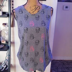 Xhilaration Gray and Pink Skull Muscle Tee